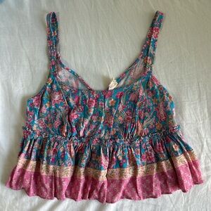 Plenty by Tracy Reese Floral Tank Top - Pink and Teal